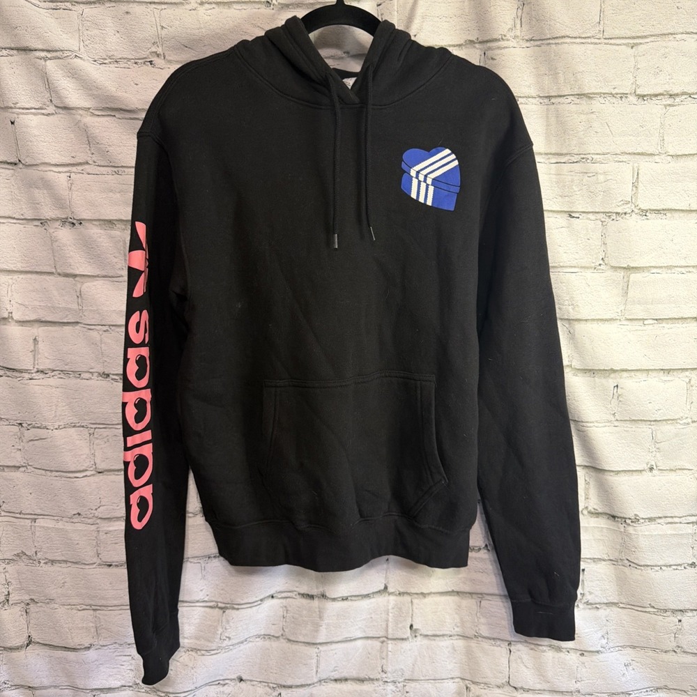 Adidas Originals Heart Box Trefoil Hoodie Pullover Men's Small Black Streetwear
